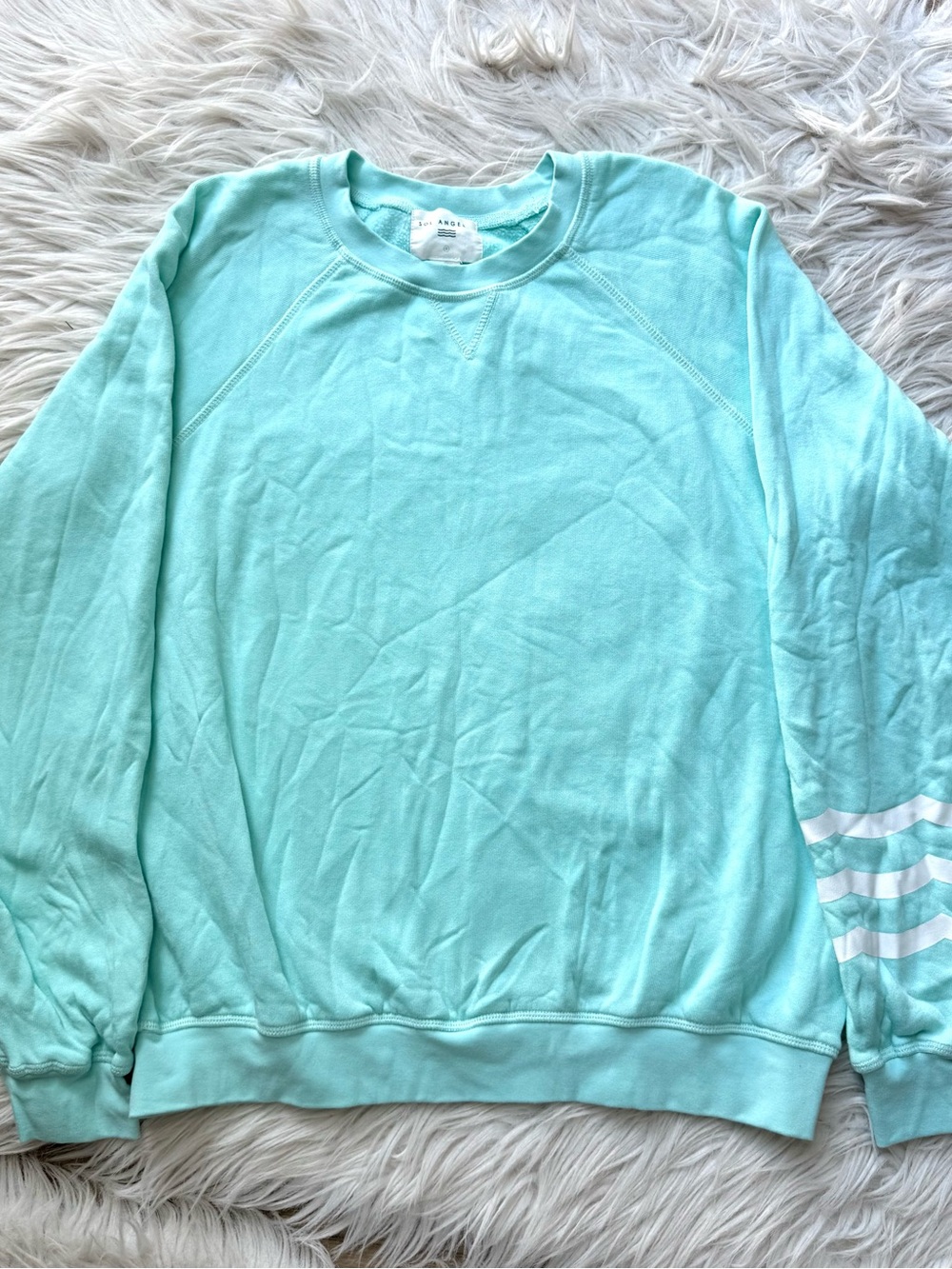 Sol Angeles Sweatshirt Small Aqua Wave Sleeve Raglan Crewneck Coastal Pullover